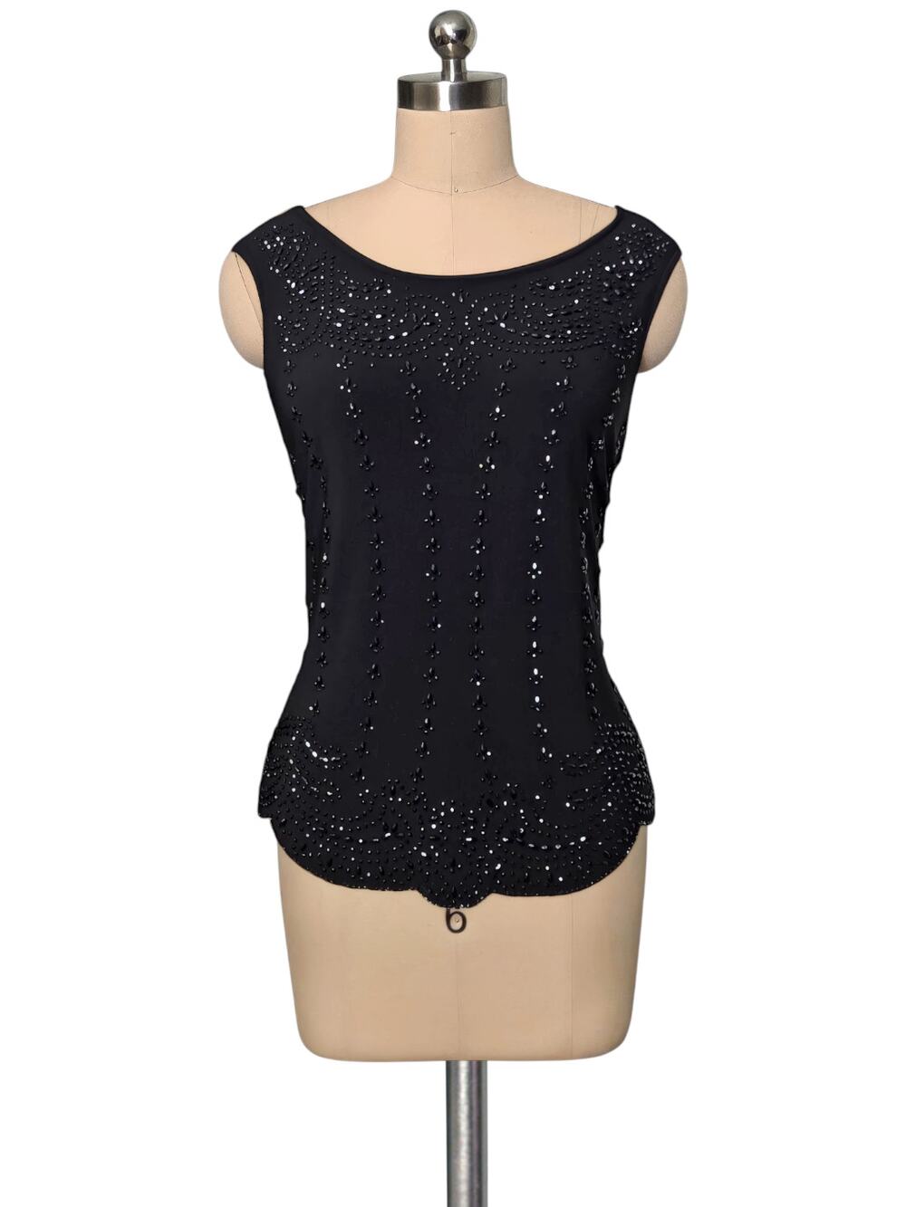 R&K Evening Black Beaded Dressy Tank Top Shirt PL L Petite